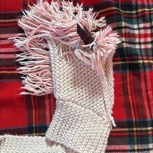 Cream and Pink Knit Unicorn Scarf, hat and hand warmer’s